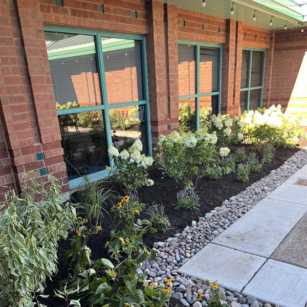 New planting beds and landscape installation in a La Grange retirement community courtyard