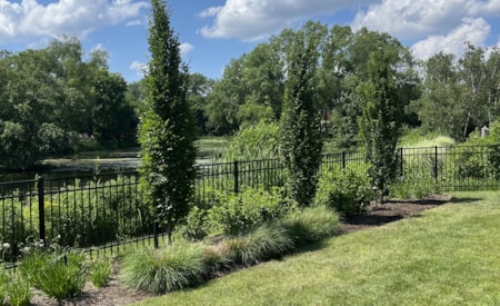 Commercial planting installation with mulch beds