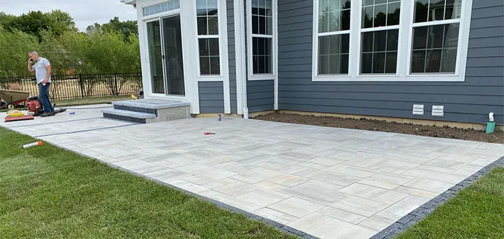 Paver patio installation in progress